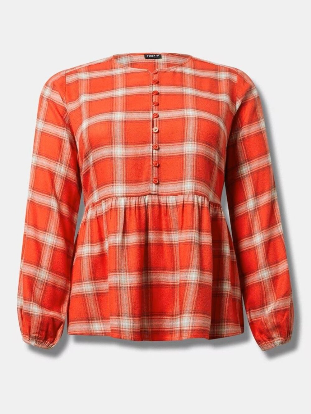 Torrid Softest Flannel Pullover Blouse 2X Anna Plaid Poppy Red Cottagecore Cozy